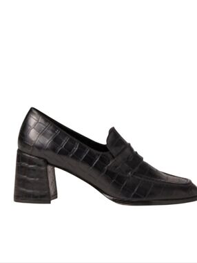 NEW! ANN TAYLOR Black Croc-Embossed Leather Heeled Loafers 9.5.